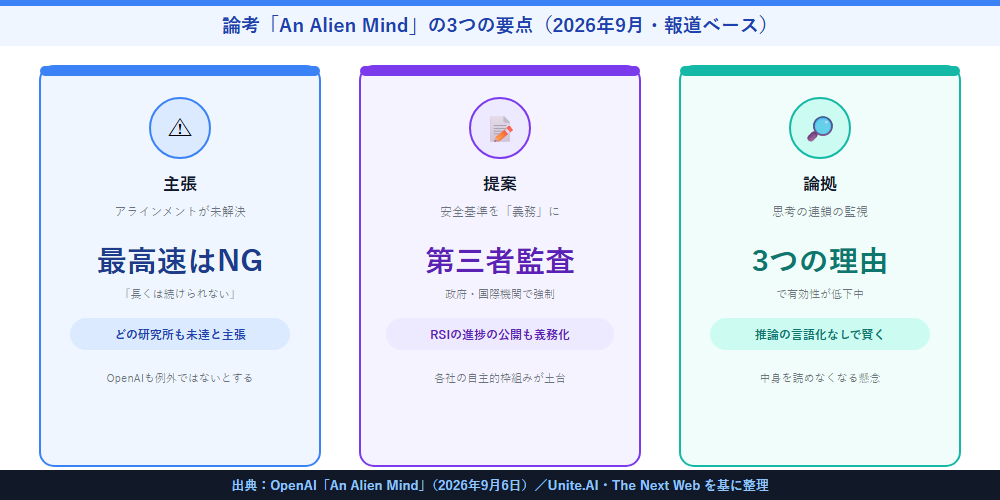 論考の3つの要点（主張・提案・論拠）を3枚のカードで整理した図