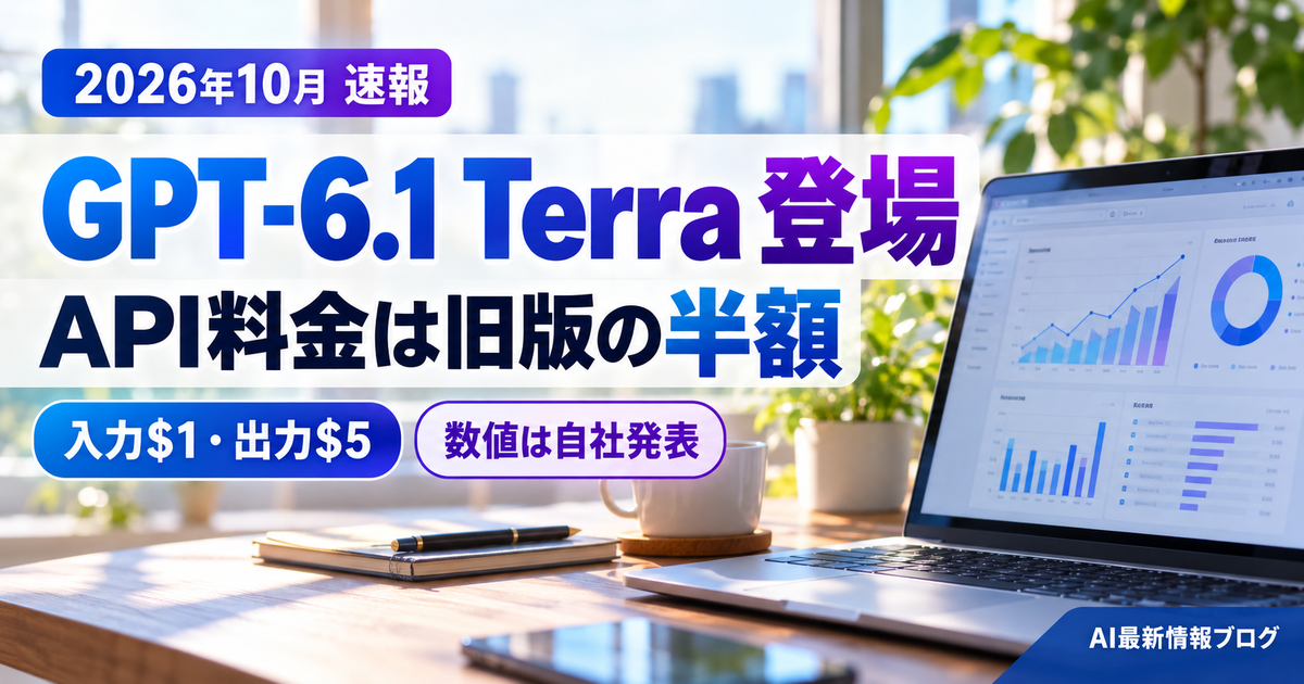 GPT-6.1 Terra登場 API料金は旧版の半額 最新ニュース